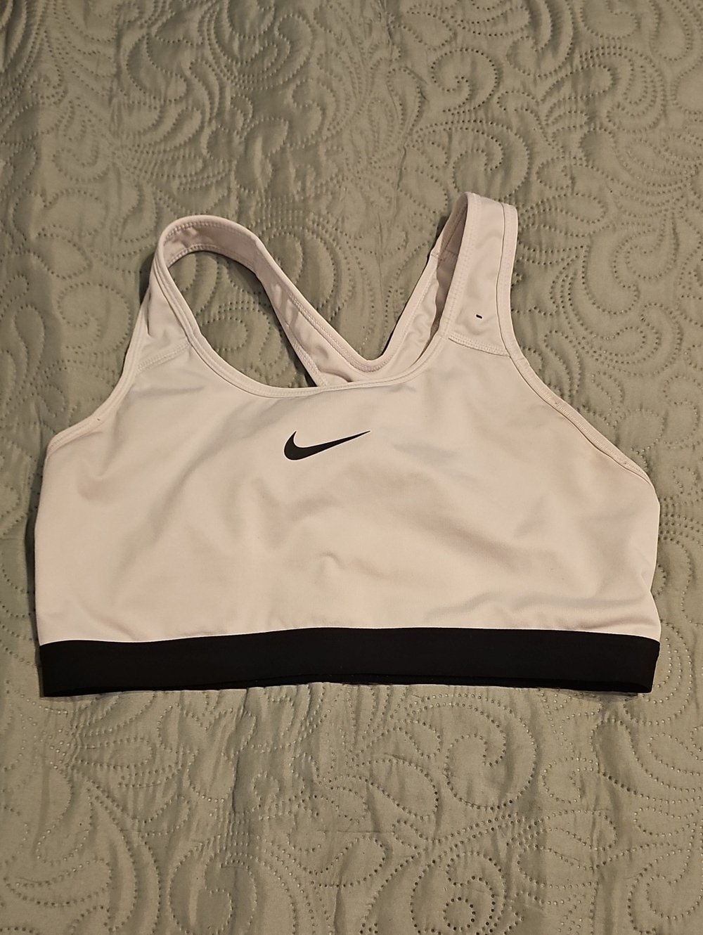 Nike White Sports Bra with Black Underband and Swoosh